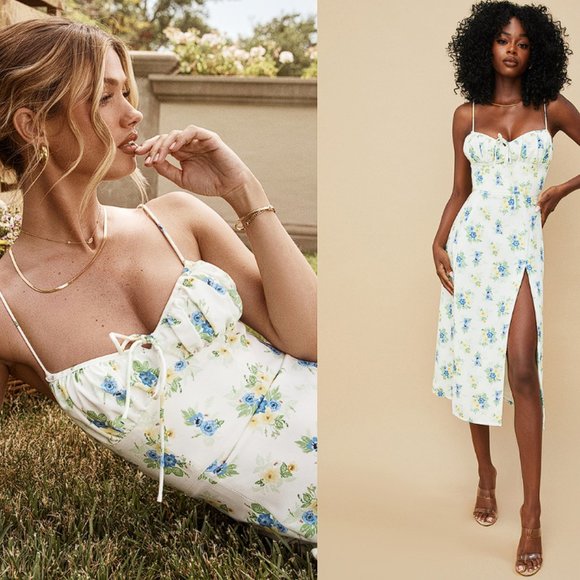 HOUSE OF CB 'Carina' White Floral Bustier Midi Dress NWOT - Picture 3 of 9